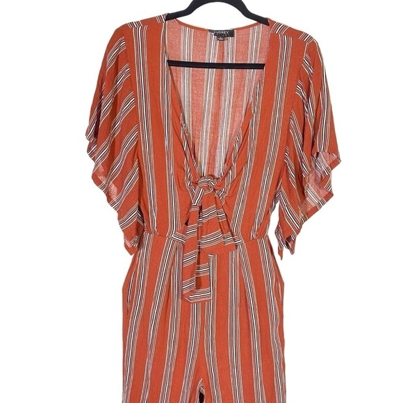 Audrey 3 Plus One Women S deep v-neck tie front flutter sleeve wide leg Jumpsuit - Picture 3 of 11